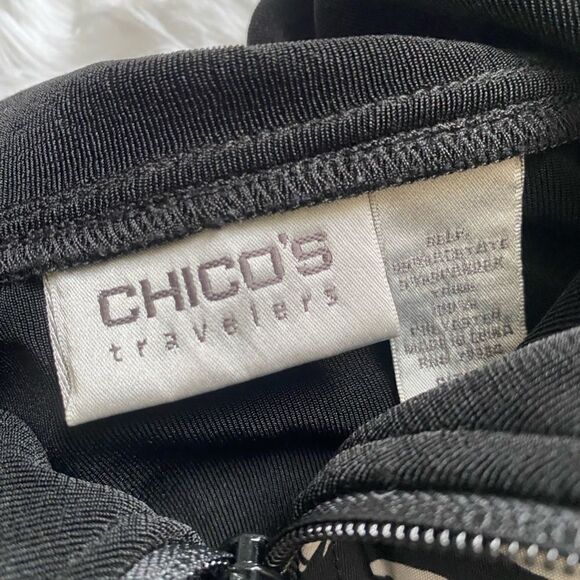 Chico’s Travelers Jacket Slinky Women’s Large Black White Zip Chicos Size 2 - Picture 10 of 12